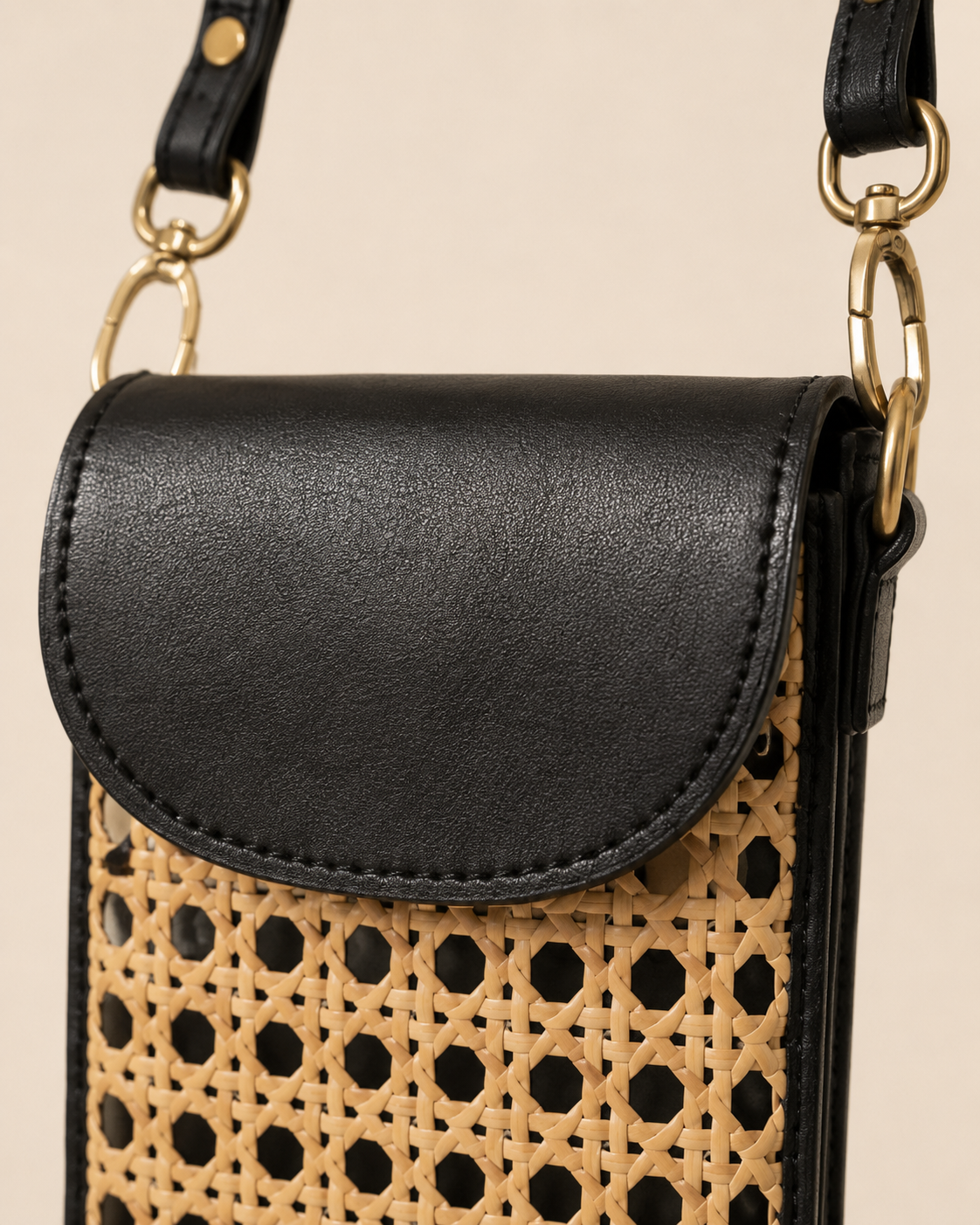 Nia Leather and Rattan Phone Sling Village Thrive