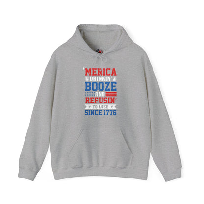 Merica Drinkin Booze And Refusin To Lose Hooded Sweatshirt The Devil's Pickle
