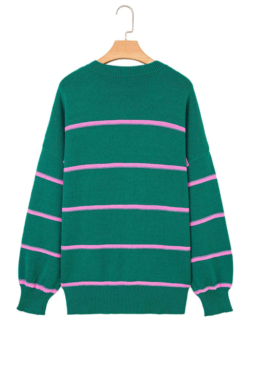 Green Stripe Half Buttons Drop Shoulder Plus Size Sweater Garden Naked Curves