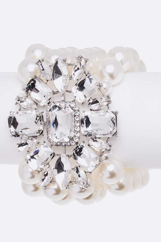 Crystal Flower Statement Pearl Stretch Bracelet Shop Style & More | Fresh Looks, Everyday Deals & Free Shipping