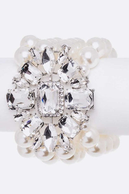 Crystal Flower Statement Pearl Stretch Bracelet Shop Style & More | Fresh Looks, Everyday Deals & Free Shipping