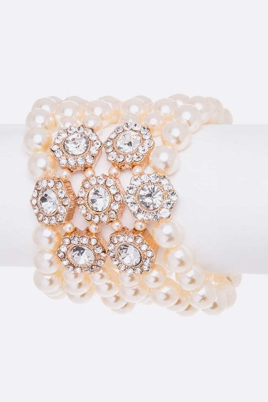 Crystal Flower Pearl Layer Statement Bracelet Shop Style & More | Fresh Looks, Everyday Deals & Free Shipping