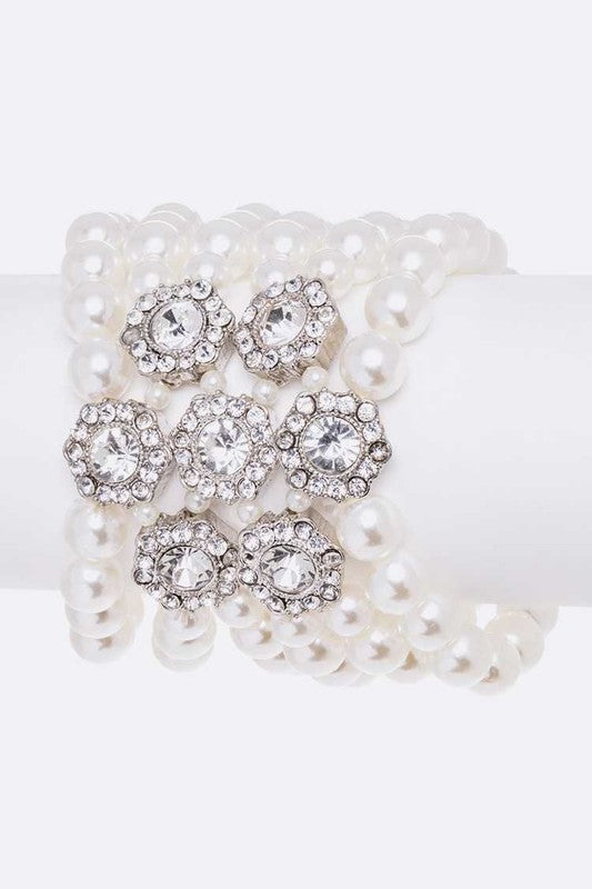 Crystal Flower Pearl Layer Statement Bracelet Shop Style & More | Fresh Looks, Everyday Deals & Free Shipping