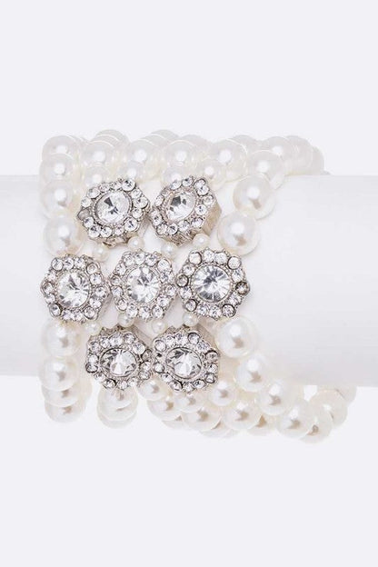 Crystal Flower Pearl Layer Statement Bracelet Shop Style & More | Fresh Looks, Everyday Deals & Free Shipping