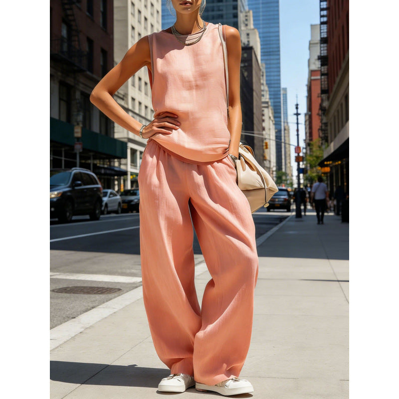 Women's Sleeveless Cardigan Top & Pants Two-Piece Set FitiqueFit
