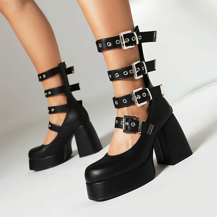 Sweet Cool Chunky Heel High Heel Leather Shoes See size chart under “more details” The Fashion Celestial