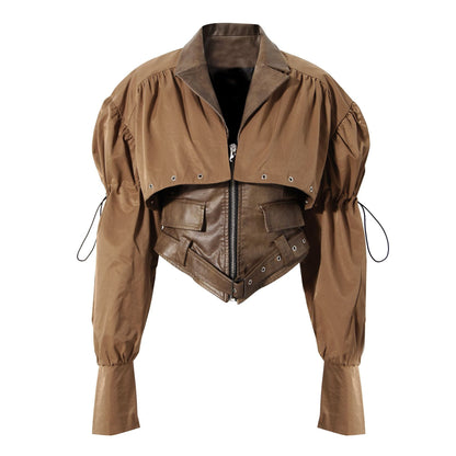 Niche Design Two-piece Coat Cape Stitching PU Handsome Waist-tight Jacket See size chart under “more details” The Fashion Celestial