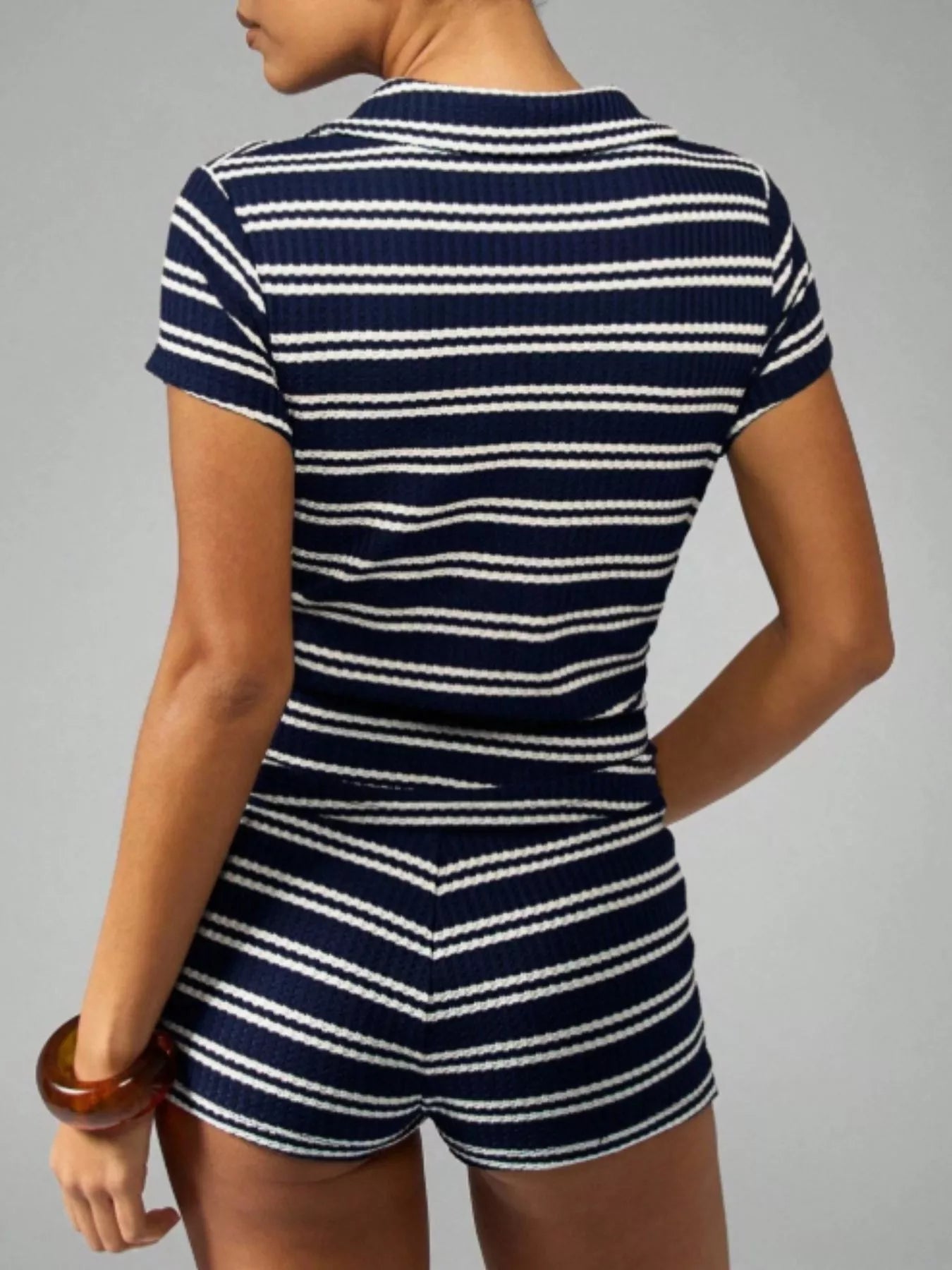 Striped Knit Short Sleeve Top & Shorts Set New Era Fashion LLc