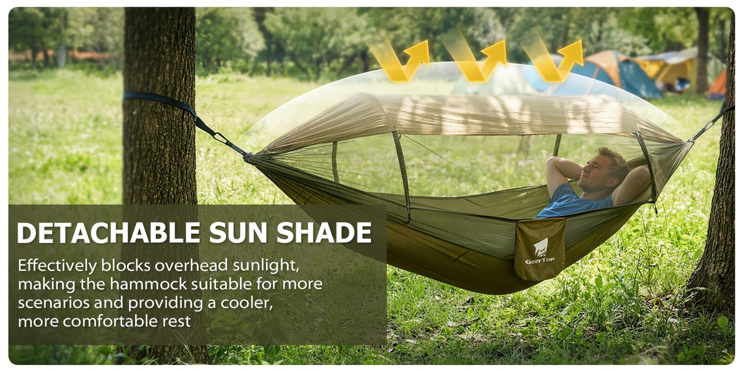 [3-in-1 Hammock] GEERTOP 3-in-1 Outdoor Hammock | Double Sleep Rest Camping Hammock with Mosquito Net Sun Shelter for Backpacking Travel Garden Park NovaCart