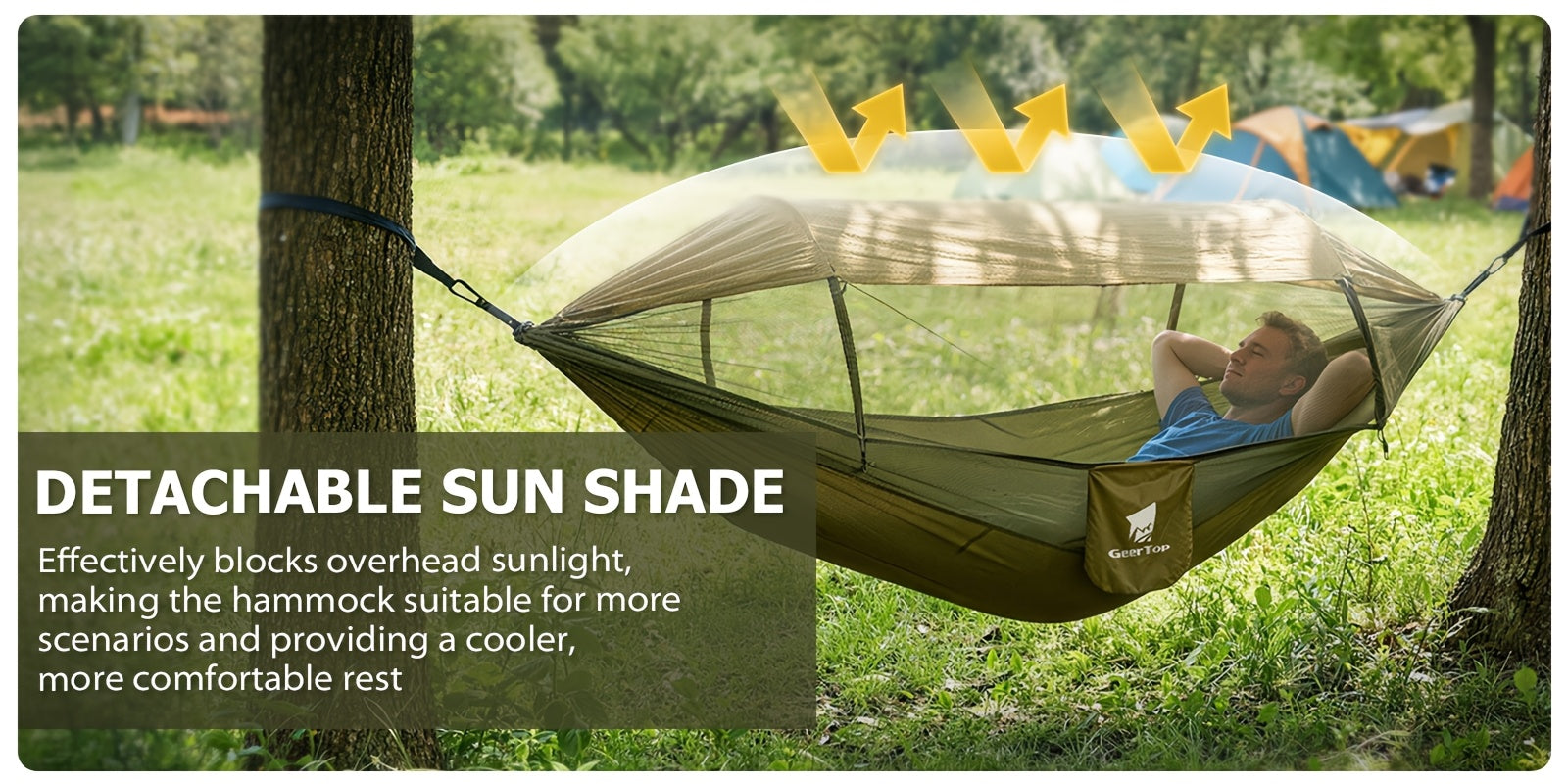 [3-in-1 Hammock] GEERTOP 3-in-1 Outdoor Hammock | Double Sleep Rest Camping Hammock with Mosquito Net Sun Shelter for Backpacking Travel Garden Park NovaCart