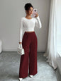 Women's High-Waist Straight-Leg Pants – Solid Color Button Detail Full Length FitiqueFit