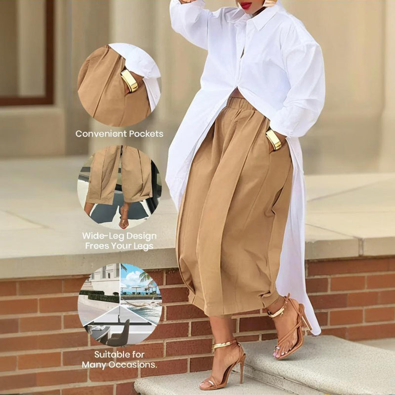 Women's Solid Color Cotton Wide Leg Cropped Pant FitiqueFit
