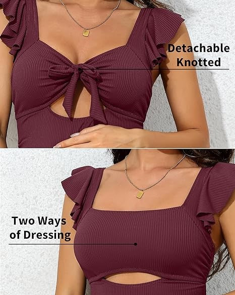 Ribbed Tie Knot Cutout Ruched Maternity Swimsuit Kacee Lillie Boutique