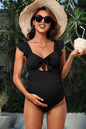 Ribbed Tie Knot Cutout Ruched Maternity Swimsuit Kacee Lillie Boutique