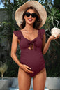 Ribbed Tie Knot Cutout Ruched Maternity Swimsuit Kacee Lillie Boutique