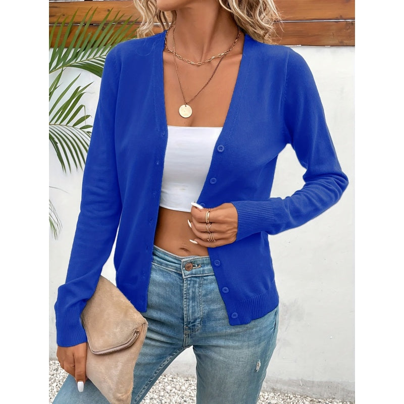 Women’s V‑Neck Button‑Down Cardigan Knit Sweater FitiqueFit
