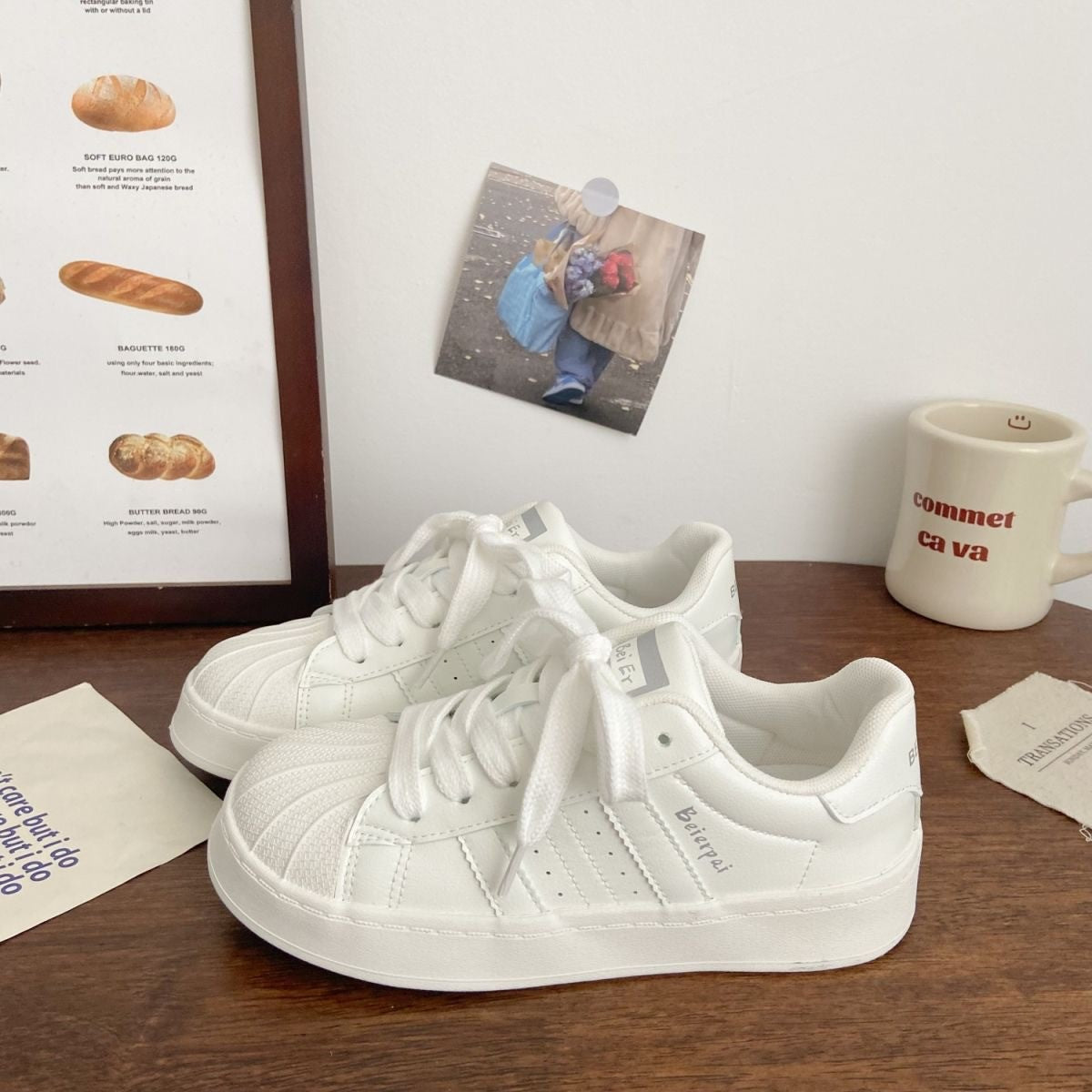 Women's Shell Toe Casual Sneakers – PU Leather Lace-Up Low-Top Trainers FitiqueFit