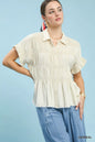 Umgee Washed Linen Blend Smocked Shirt Montret