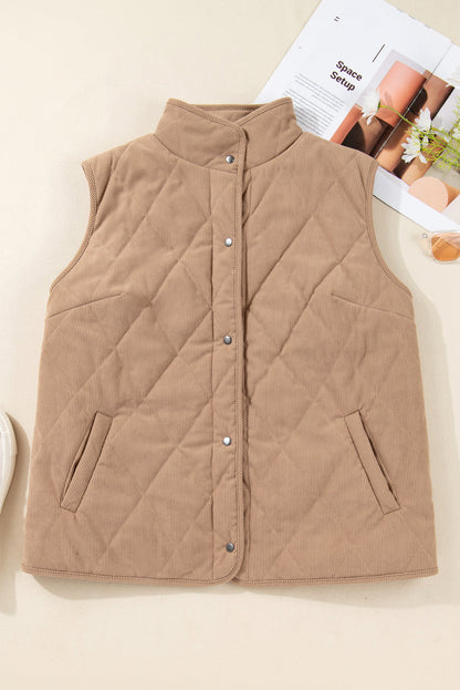 Camel Plus Size Quilted Cord Snap Button Vest Jacket Garden Naked Curves