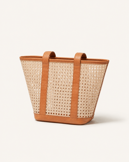 Raja Leather and Cane Carryall Bag Village Thrive
