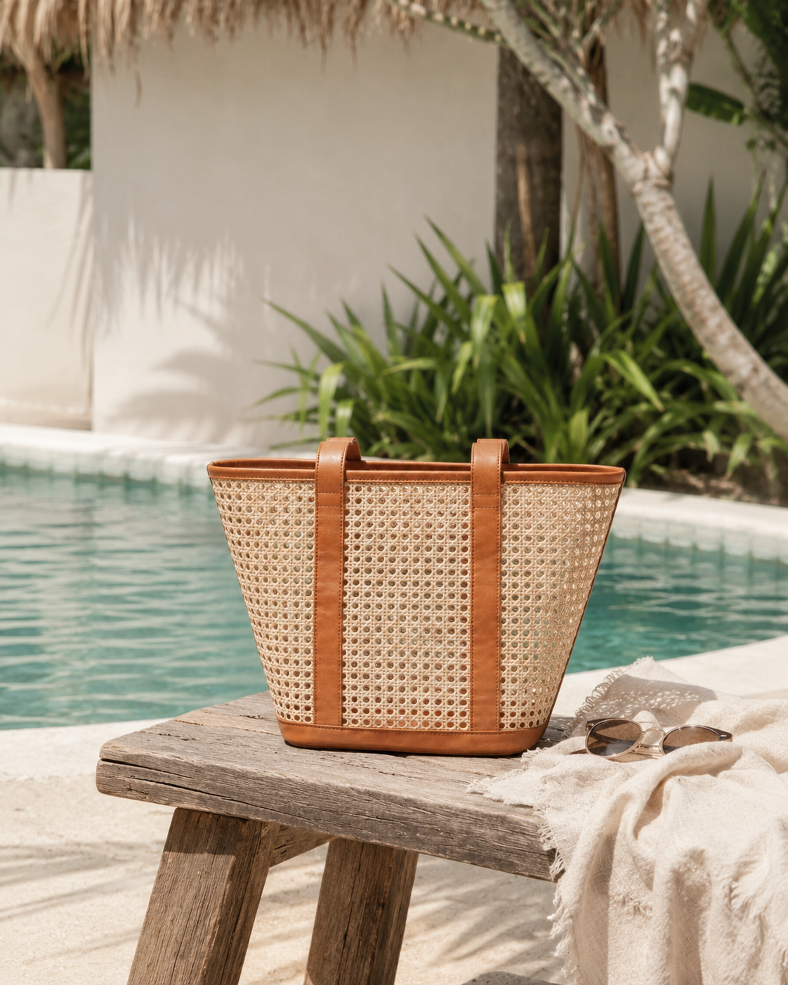 Raja Leather and Cane Carryall Bag Village Thrive