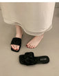 Minimalist Pleated Flat Slide Sandals – Square Toe Faux Leather FitiqueFit