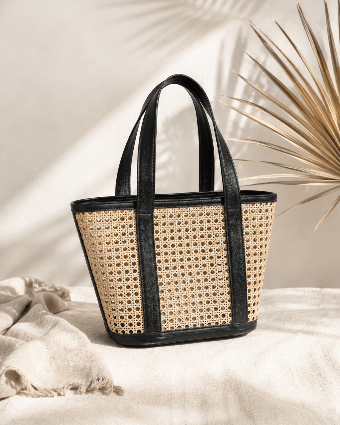 Raja Leather and Cane Carryall Bag Village Thrive