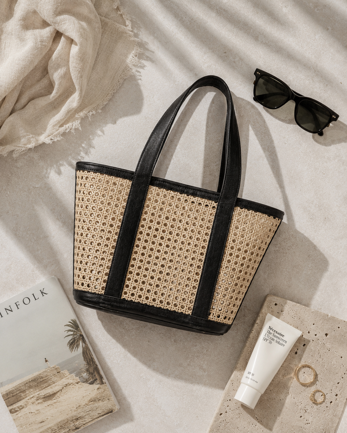 Raja Leather and Cane Carryall Bag Village Thrive