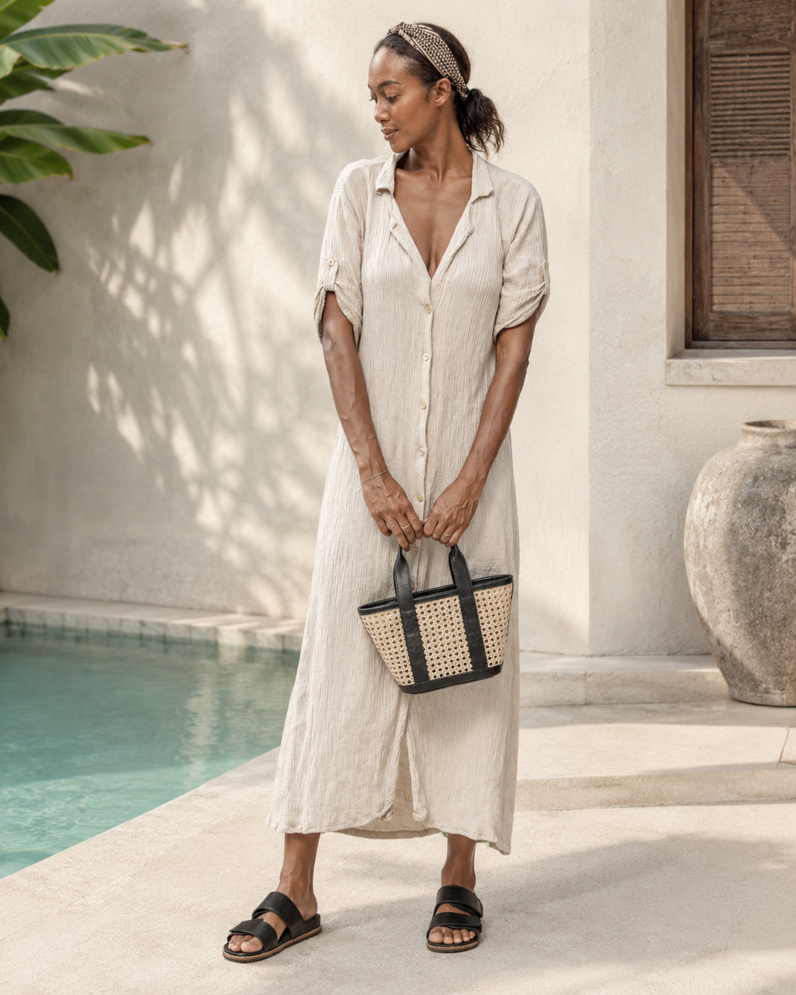 Raja Leather and Cane Carryall Bag Village Thrive