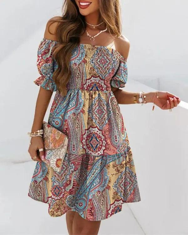 Boho Breeze Off-Shoulder Pleated Dress – Stylish Cowgirl Casual Wear Country in My Heart