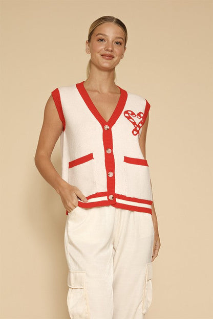 Candy cane knit button front vest Shop Style & More | Fresh Looks, Everyday Deals & Free Shipping