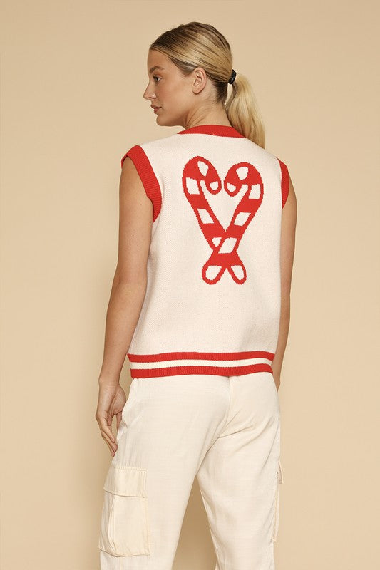 Candy cane knit button front vest Shop Style & More | Fresh Looks, Everyday Deals & Free Shipping