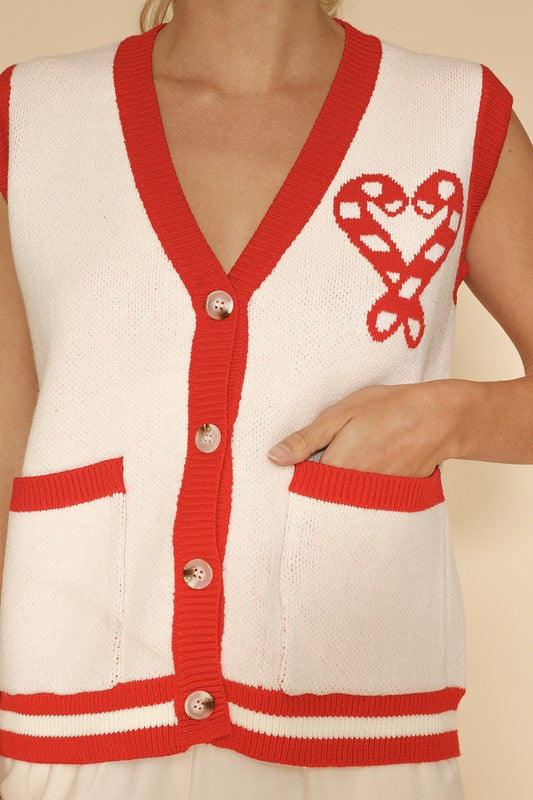 Candy cane knit button front vest Shop Style & More | Fresh Looks, Everyday Deals & Free Shipping
