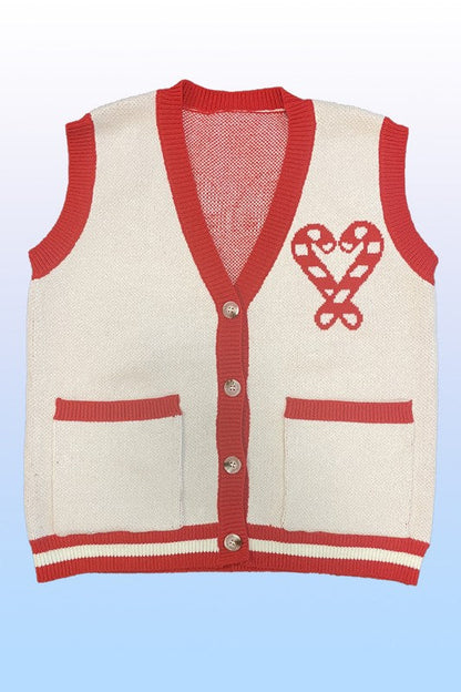 Candy cane knit button front vest Shop Style & More | Fresh Looks, Everyday Deals & Free Shipping