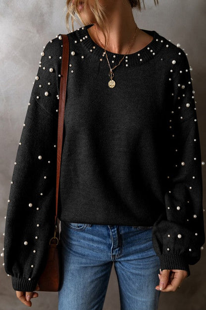 Pearl Drop Shoulder Round Neck Sweater Shop Style & More | Fresh Looks, Everyday Deals & Free Shipping