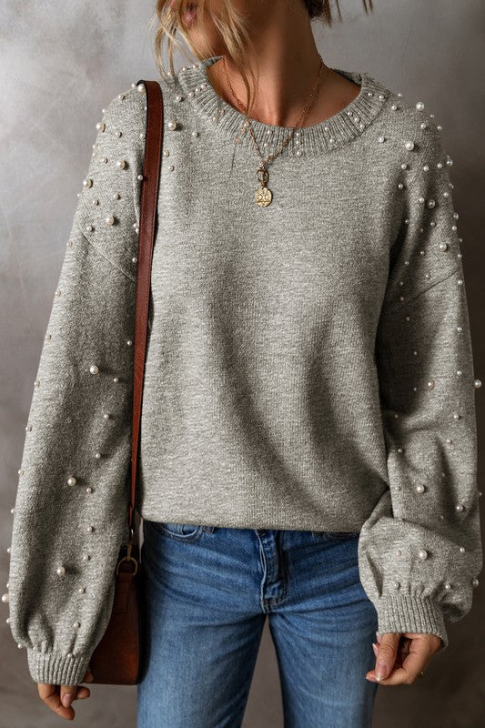 Pearl Drop Shoulder Round Neck Sweater Shop Style & More | Fresh Looks, Everyday Deals & Free Shipping