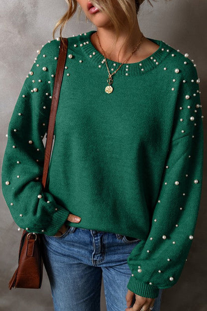 Pearl Drop Shoulder Round Neck Sweater Shop Style & More | Fresh Looks, Everyday Deals & Free Shipping