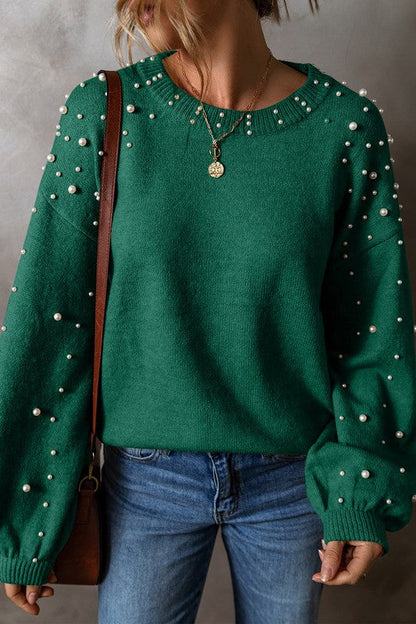 Pearl Drop Shoulder Round Neck Sweater Shop Style & More | Fresh Looks, Everyday Deals & Free Shipping