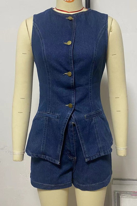 WOMEN FASHION DENIM TWO PIECE SET BY CLAUDE