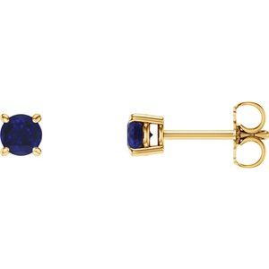 14K Yellow 4 mm Natural Blue Sapphire Earrings