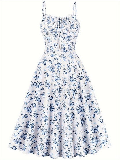 Floral Backless Bow-Tie Strappy Maxi Dress – Black & Blue, S–XXL FitiqueFit