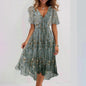 Chiffon Print V-Neck Dress – Elegant Two-Piece Set Midi Dress FitiqueFit