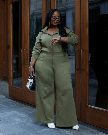 Green Satin Lined Jumpsuit KINApparel