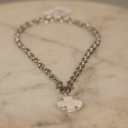 The Lord's Prayer Cross Medallion Toggle Necklace Gold or Silver Deep South Originals