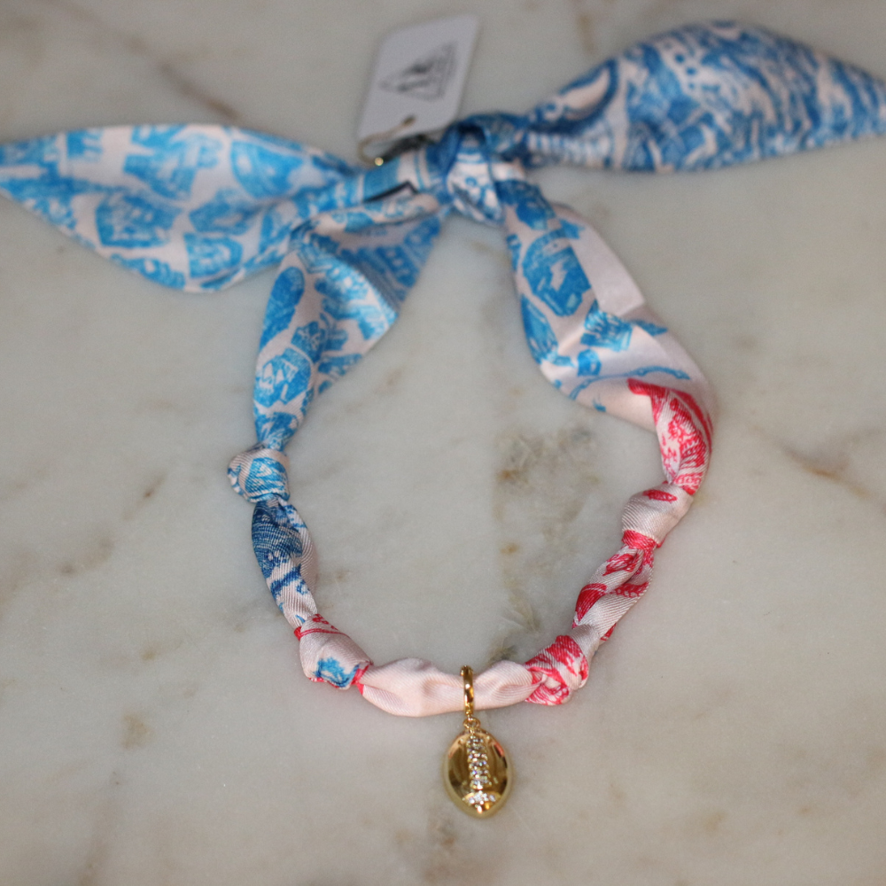 Red & Blue Scarf Necklace ~ Pick your Charm Deep South Originals