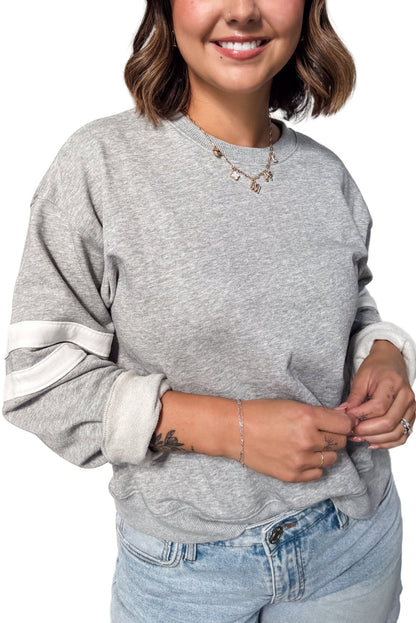 Fiery Red Varsity Striped Detail Crew Neck Plus Sweatshirt Garden Naked Curves