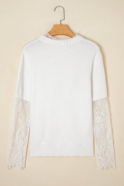 Lace Patchwork Sleeve Faux Two-Piece Fuzzy Sweater Shop Style & More | Fresh Looks, Everyday Deals & Free Shipping