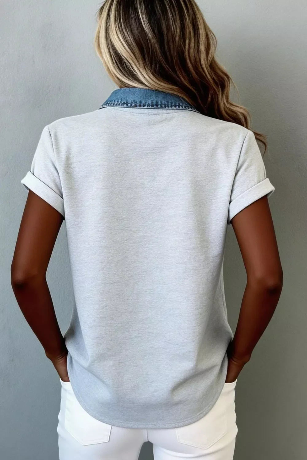 Denim Trim Button-Down Shirt New Era Fashion LLc