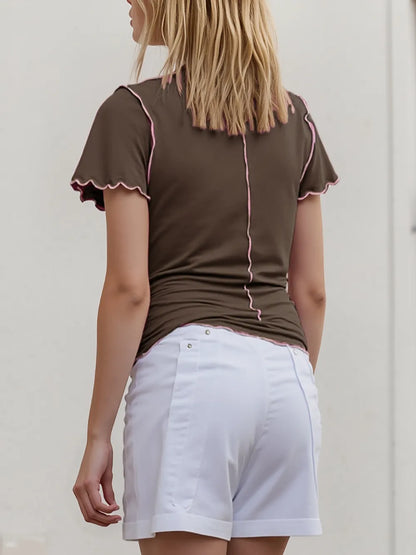 Basic Bae Contrast Trim Mock Neck Short Sleeve T-Shirt New Era Fashion LLc