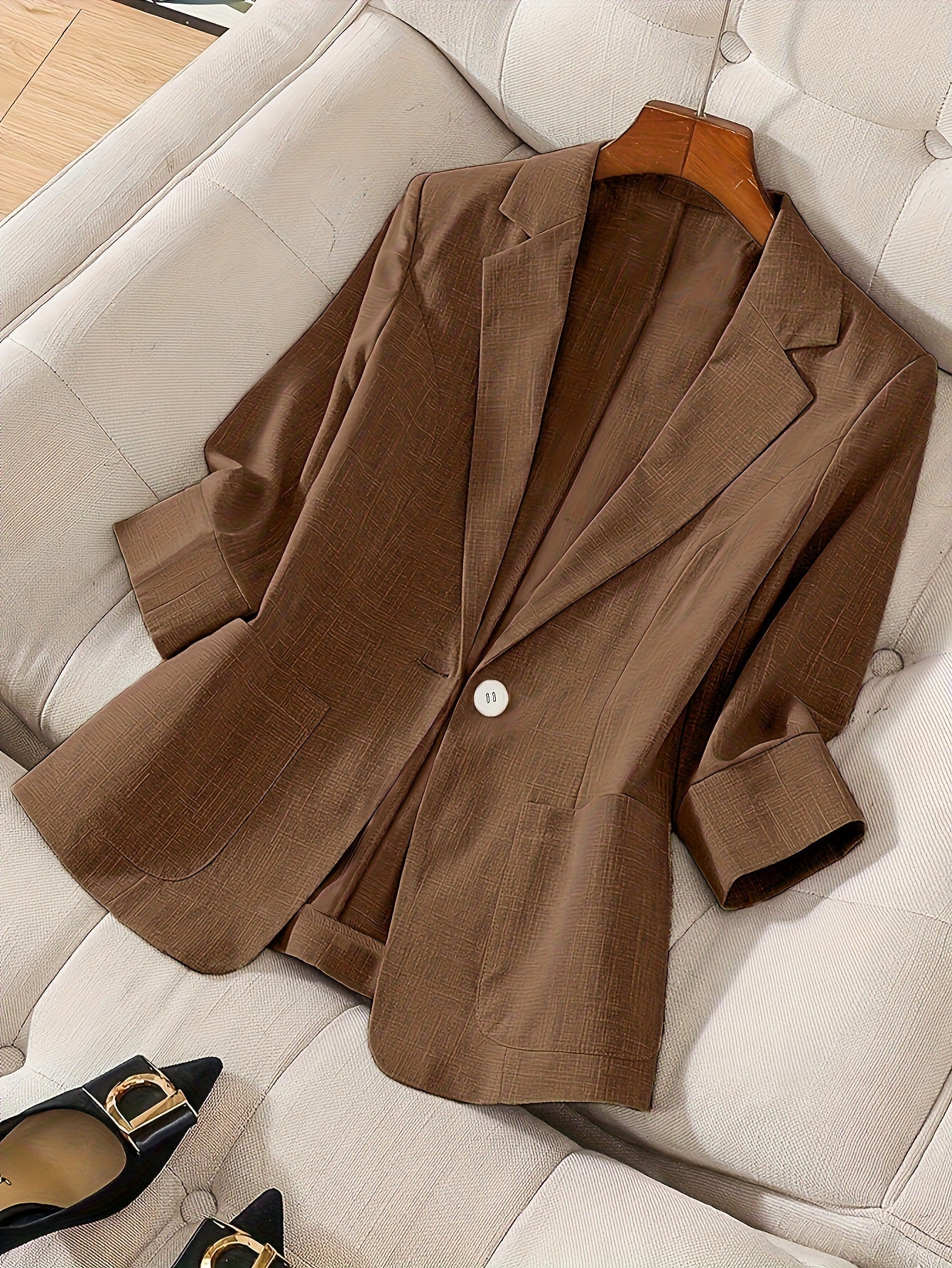 Women's Three-Quarter Sleeve Single-Button Casual Blazer FitiqueFit